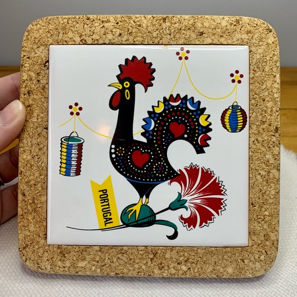 Rooster Cork & Tile Trivet from Portugal - Picture 1 of 7